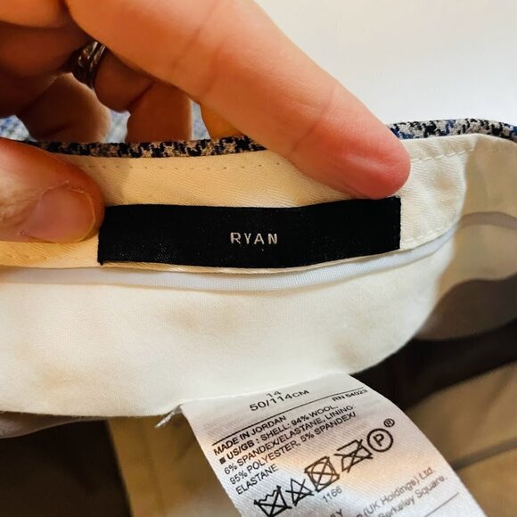 Banana Republic Pant Trouser Wool Plaid Grey Blue Stretch Lined Herringbone 14 - Picture 11 of 13